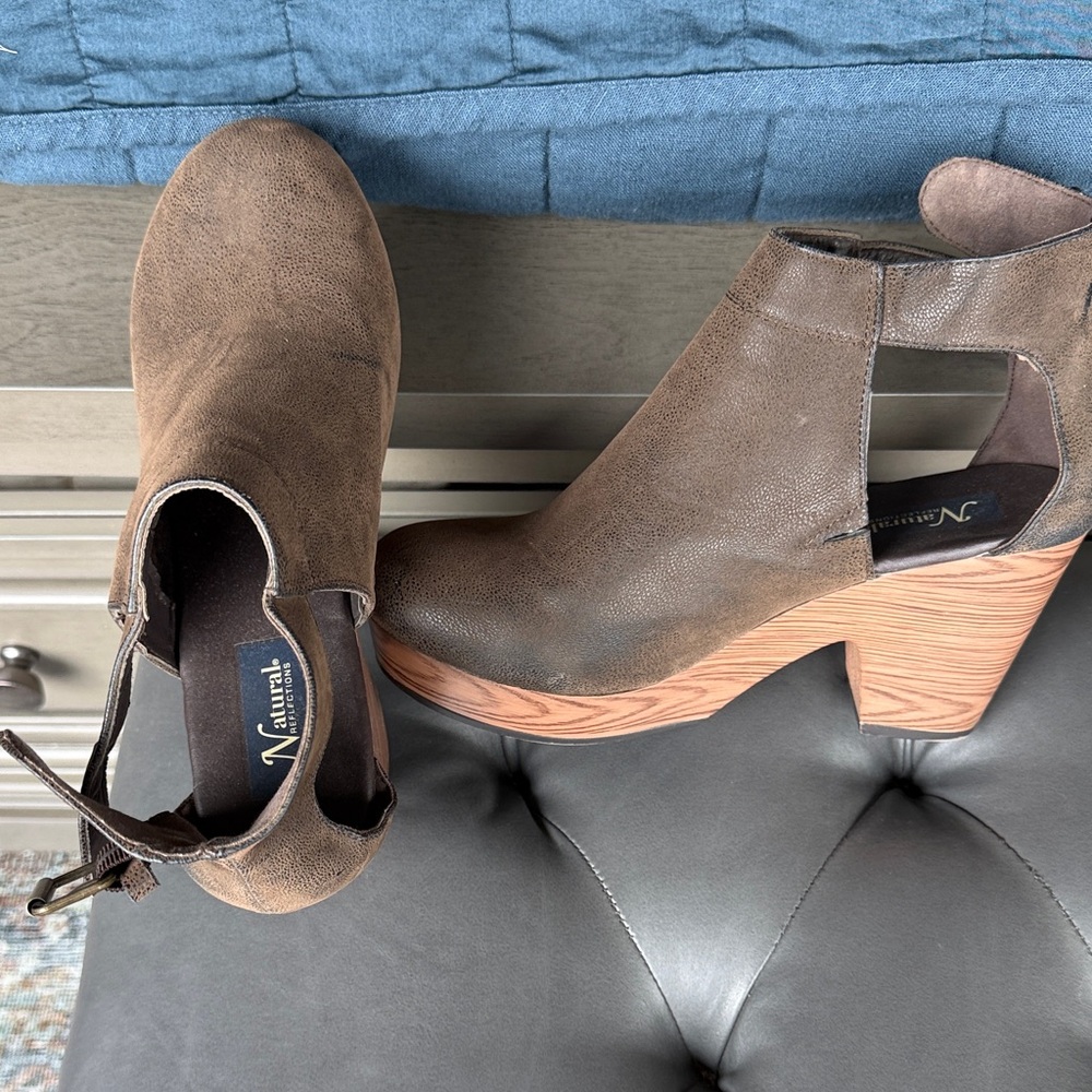 Natural Reflections Brown Cutout Platform Ankle Boots